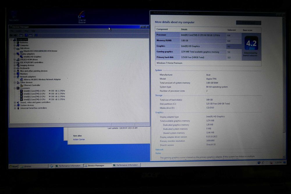 Acer Aspire 7741 17,3HD+ Intel core i3-350m 3gb Ddr3 160GB DVDRW Web
