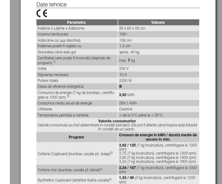 Masina de uscat rufe Electrolux          
 ( EDC 67550 7 kg)