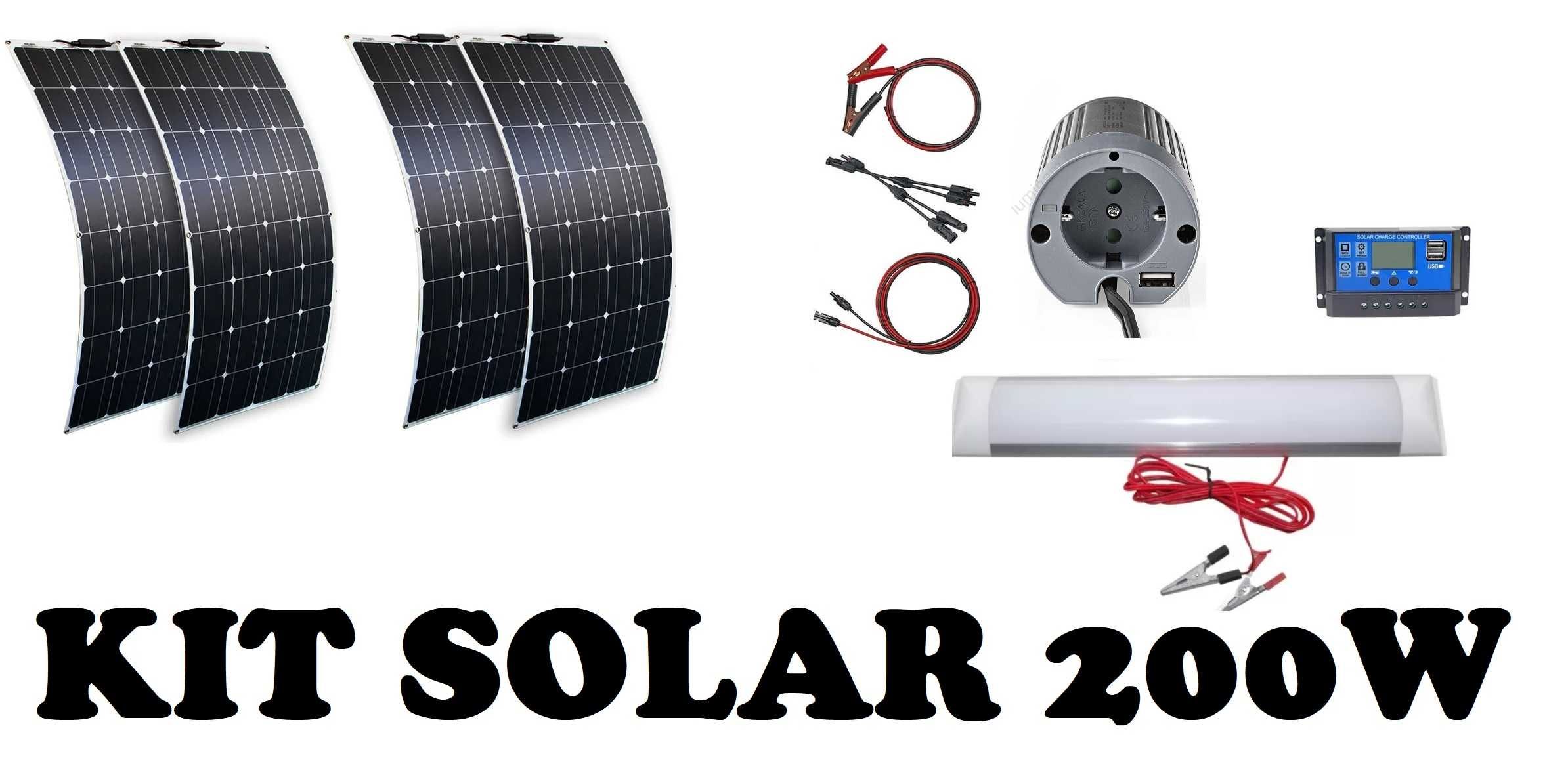 KIT Solar portabil 200w + regulator 10A + invertor 220V + led tub 12v