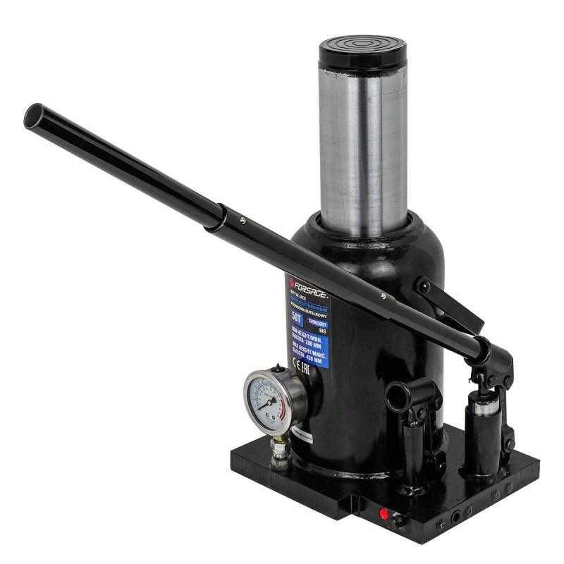 Cric hidraulic tip butelie, cu 2 pistoane si manometru 50T, 280-450mm