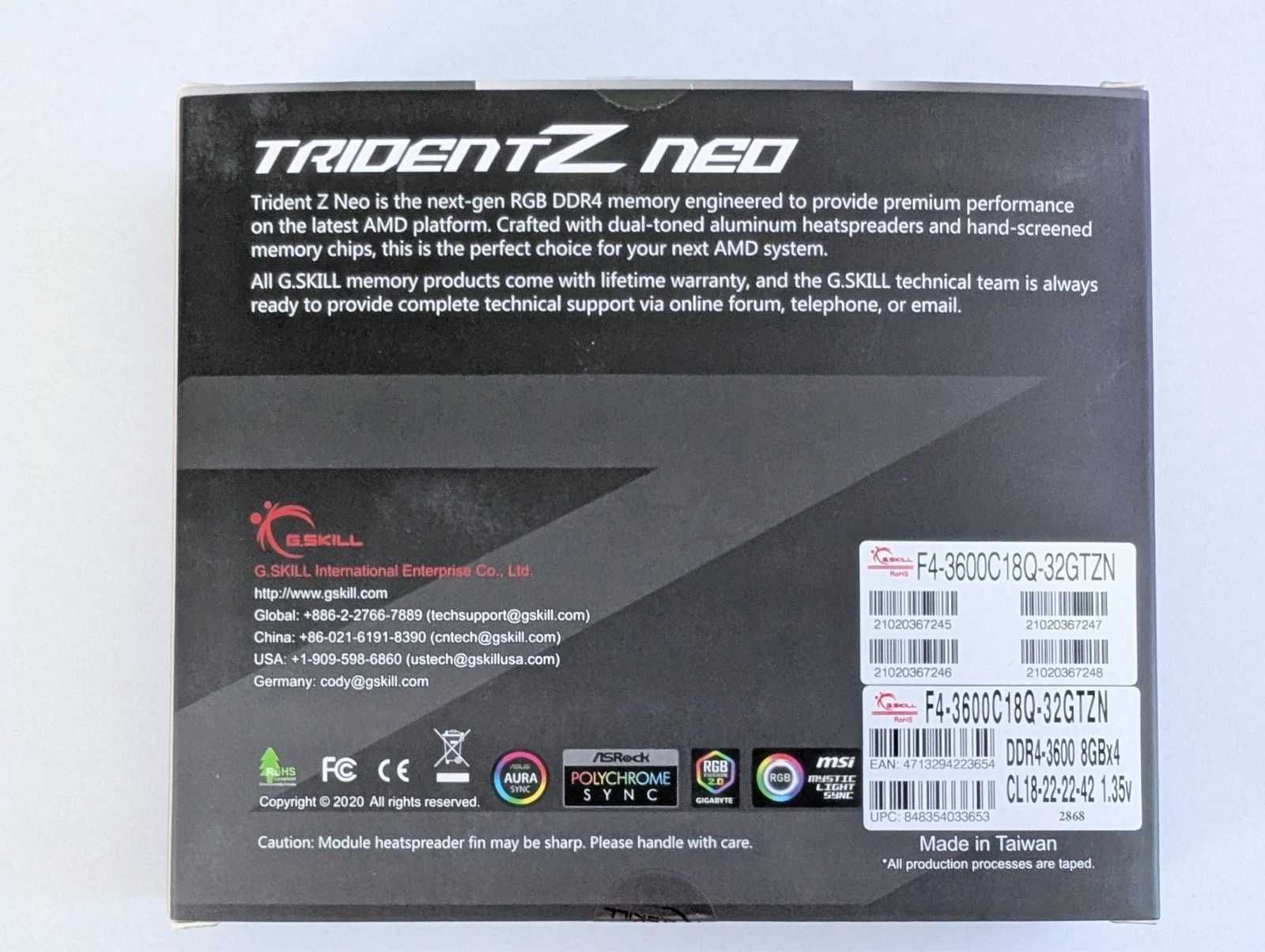 Рам памет G. SKILL Trident Z Neo 4x8GB 32GB 3600MHZ DDR4
