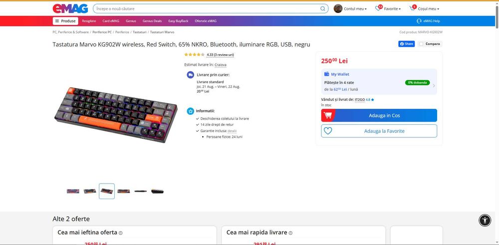 Tastatura Gaming Wireless mecanica