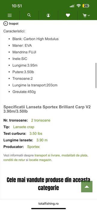 Lanseta Sportex Brilliant Carp 13ft