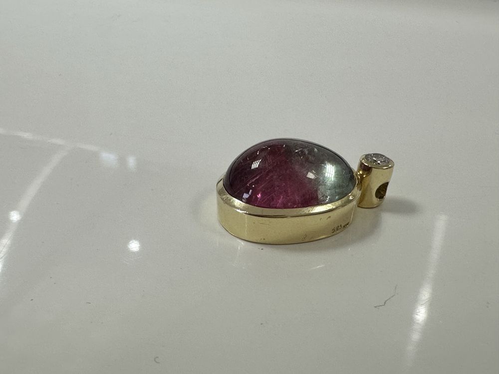 Vand pandant aur 14k cu diamant si Turmalina bicolora