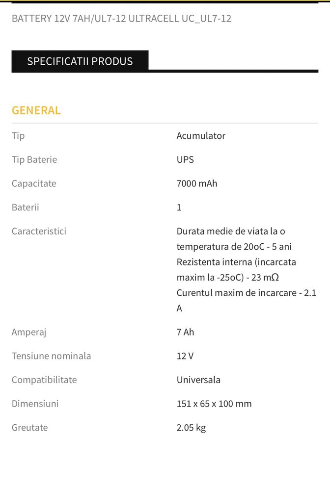 Baterie-Acumulator 12v , 7Ah UPS, boxa portabila