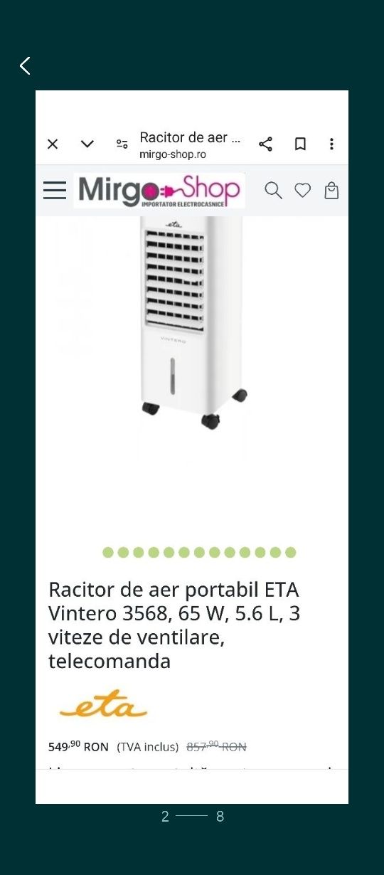 Răcitor de cameră,Purificator de aer,Umidificator-ETA COOLER 3 IN 1.
