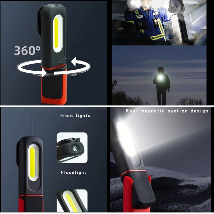 Мощна преносима магнитна COB LED лампа 360° 1200mAh до 8 часа работа