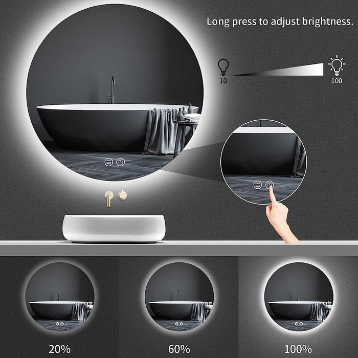 Oglinda baie Led rotunda 80 cm ,dezaburire,3 tipuri lumina