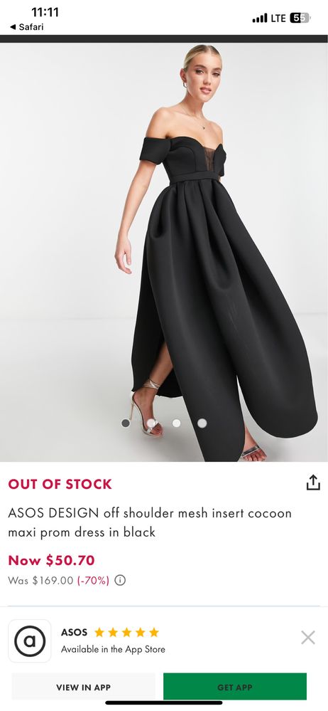 Рокля asos design черна в 36-ти размер