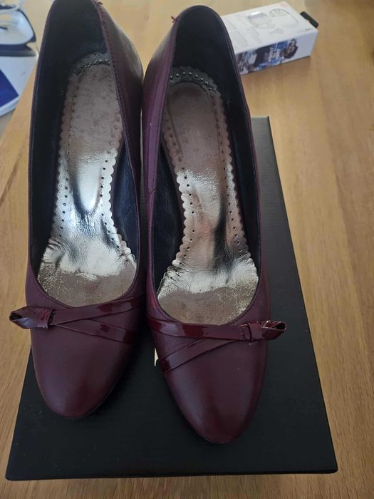 елегантни обувки от естествена кожа, цвят бургунди/бордо