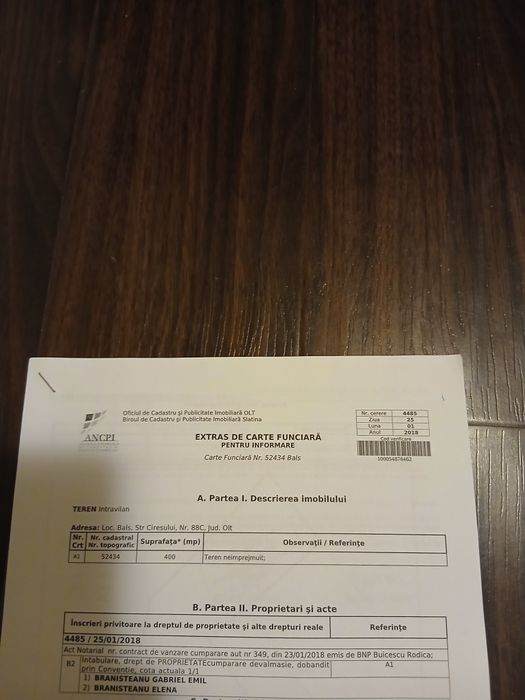 Vănd parcelă teren intravilan 400mp in Balș str.Cireșului nr.88C