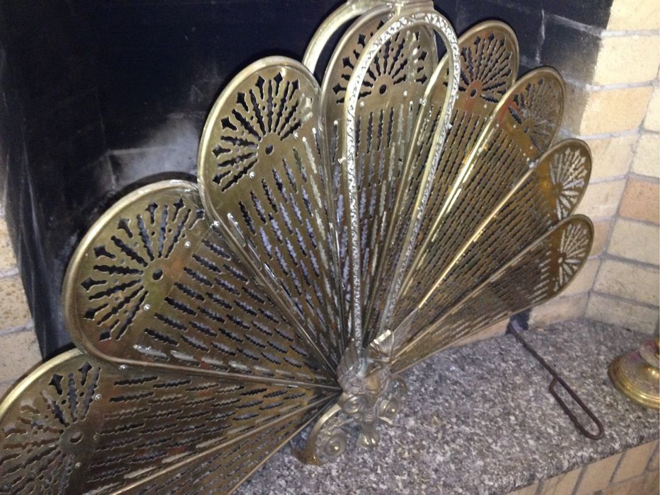 Великолепный каминный бронзовый экран-веер ПАВЛИН! Англия