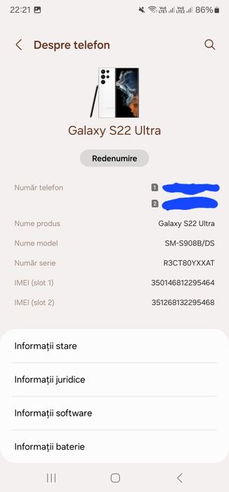 Samsung Galaxy S22 Ultra 512gb Phantom White dual sim  schimb fullbox
