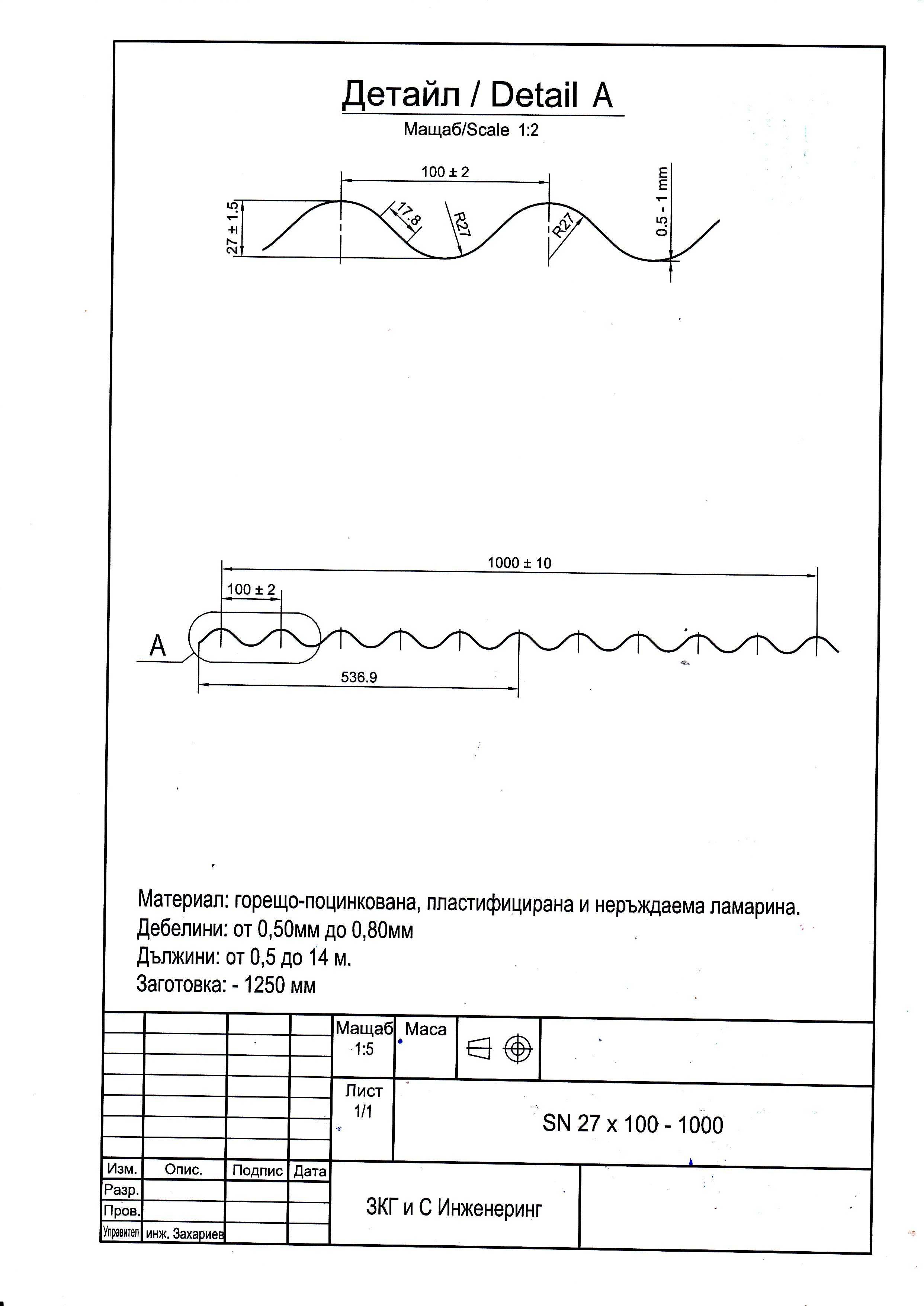 Вълнообразна поцинкована ламарина Sn27x100 в София