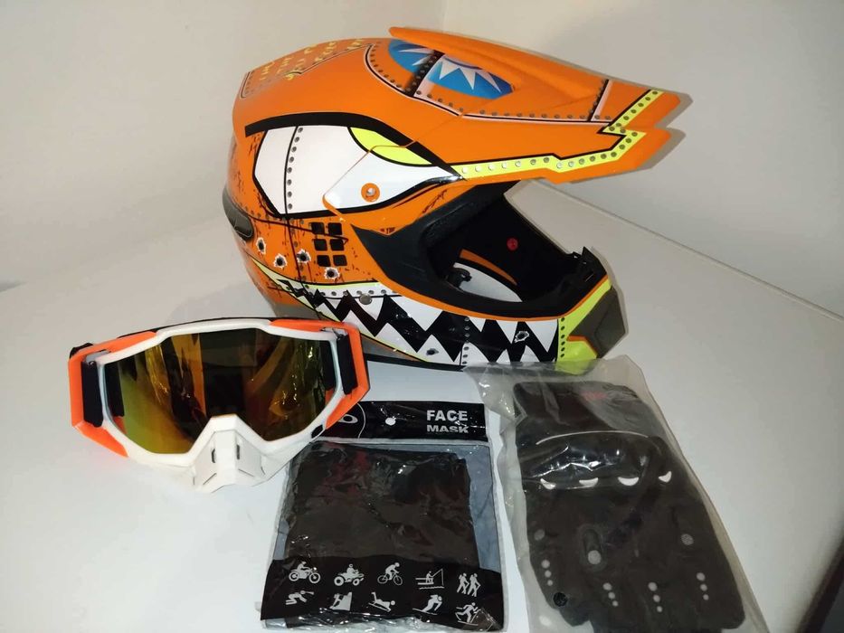 Set casca enduro+Ochelari+Manusi+Cagula