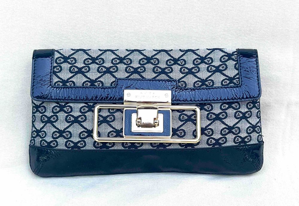 Anya Hindmarch Straw Clutch Geanta Monogram Canvas Piele