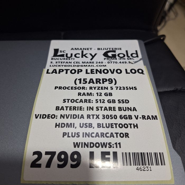 Laptop lenovo Loq ryzen 5 7235hs 12 GB 512 GB ssd Încărcător #46231