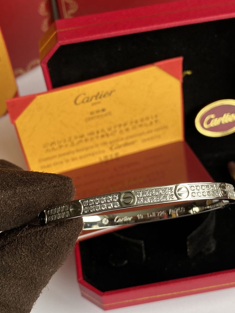 Brățară Cartier LOVE 19 White Gold 585 model slim full diamond