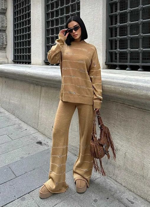 Плетен комплект лешников цвят