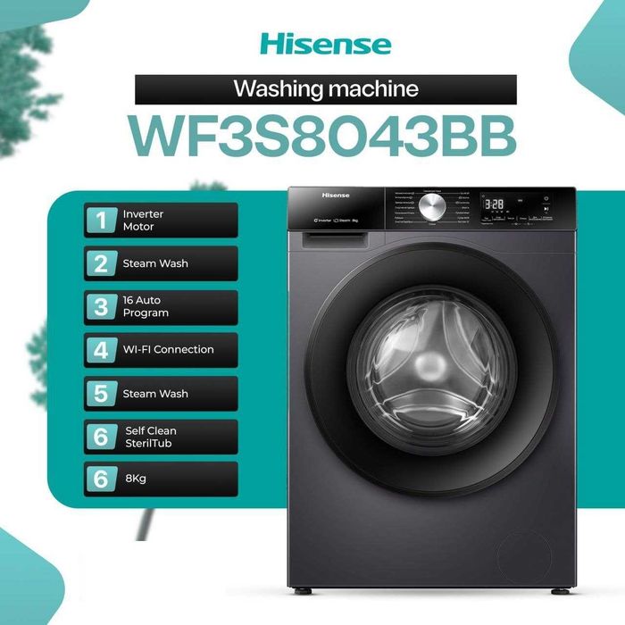 Стиральная машина Hisense WF3S8043BB 8 Кг