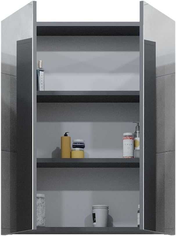 Шкаф с огледало за баня Vicco Фреди, антрацит висок гланц, 60 x 77 см