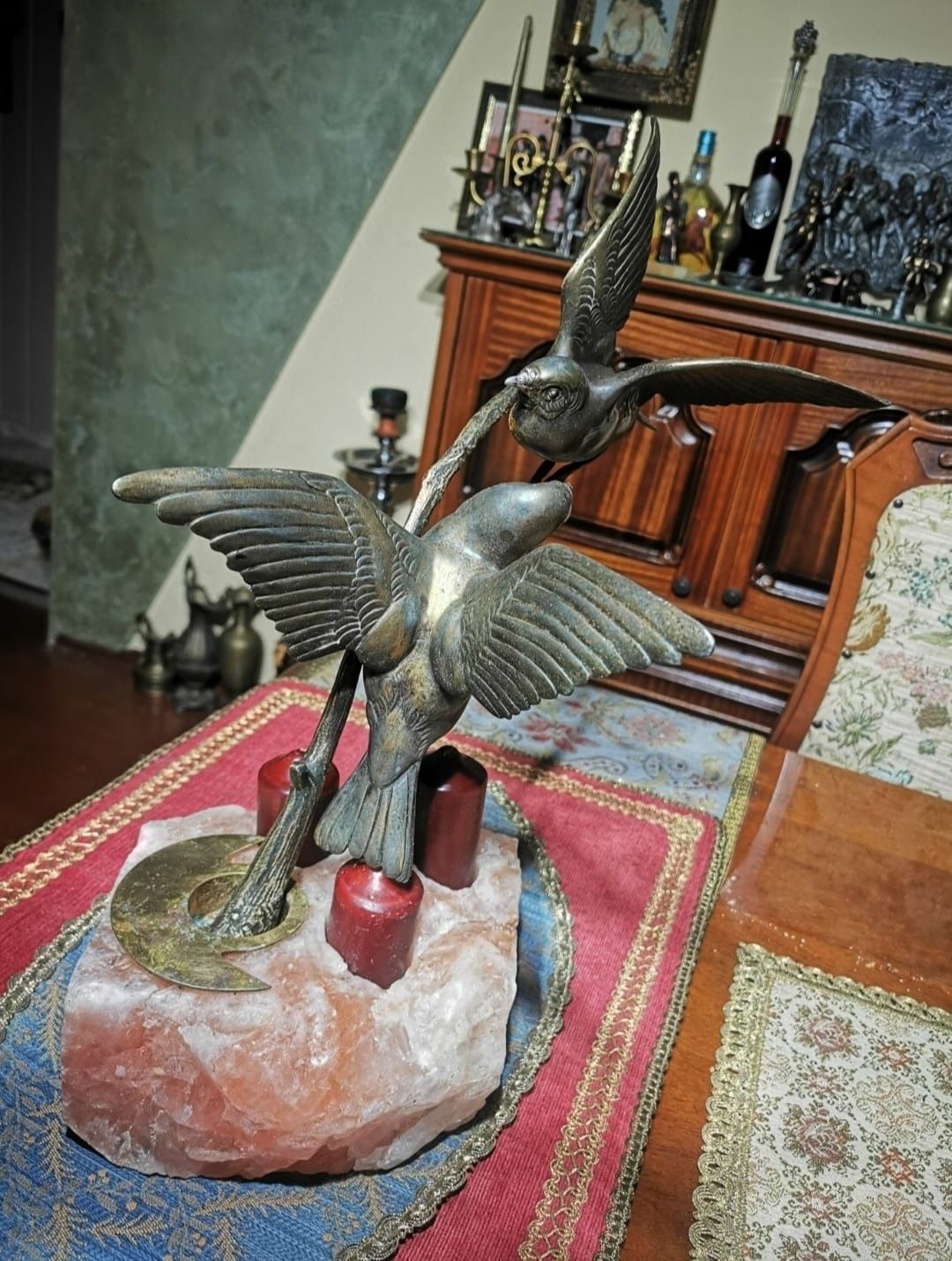 Vând decor gradina păsări colibri suport de lumânări cu piatra