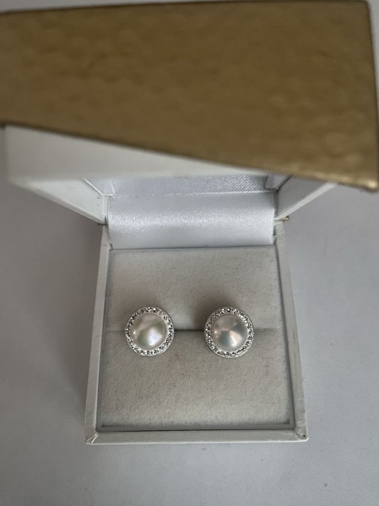 Cercei din argint cu perle si cristale Swarovski