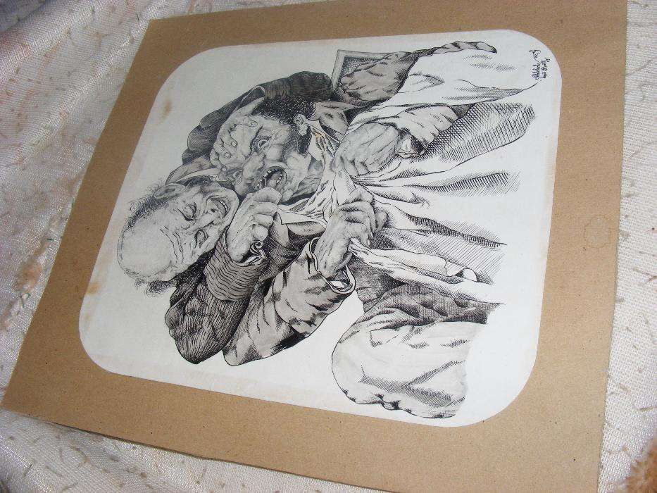 Tablou caricatura,gravura veche dentisti ,tablou 1983,Poslolache Boill