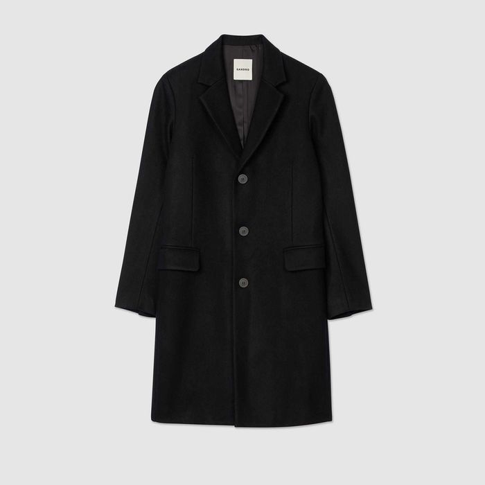 Sandro, Palton din lână Apollo Wool Broadcloth, Negru, M