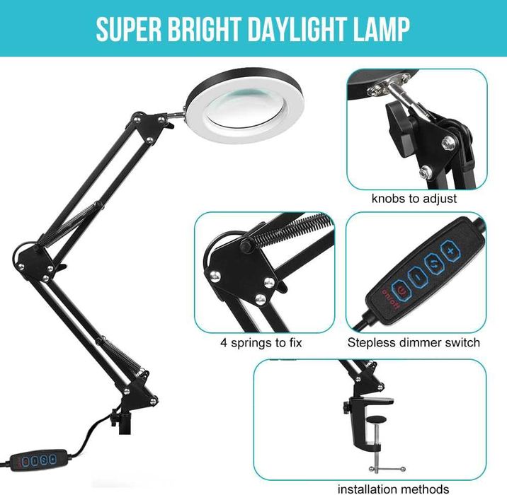 Lampa cosmetica LED cu brat + lupa, marire 5X-10X, REDUS de la 460RON
