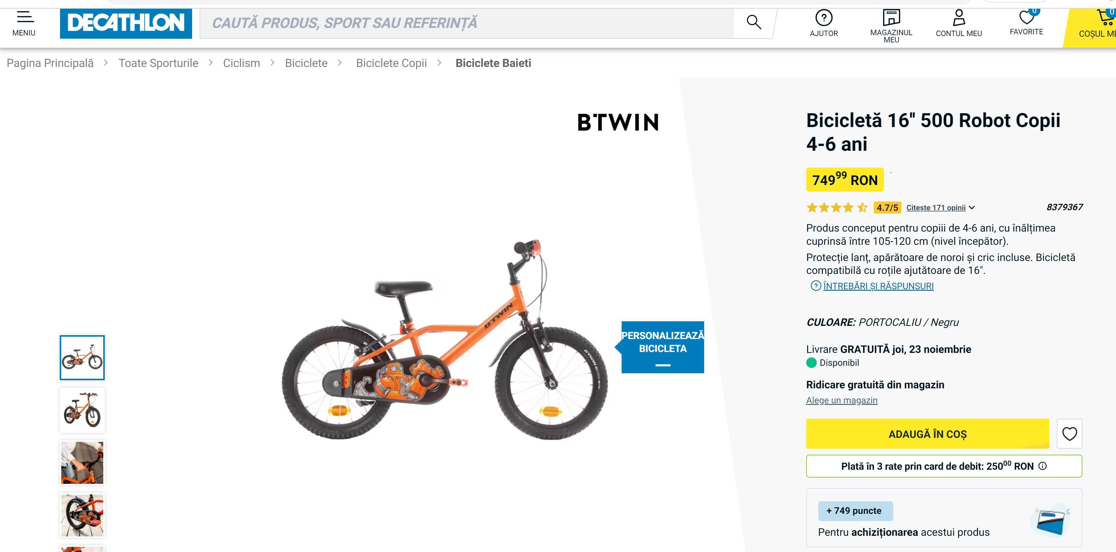 Bicicletă 16'' 500 Robot Copii - Decathlon