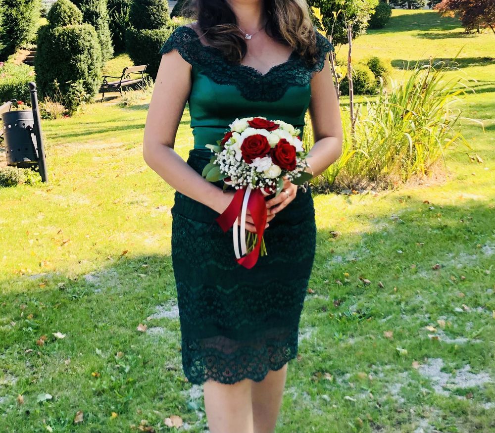 Rochie midi verde dantela eleganta gala / botez / banchet / petrecere