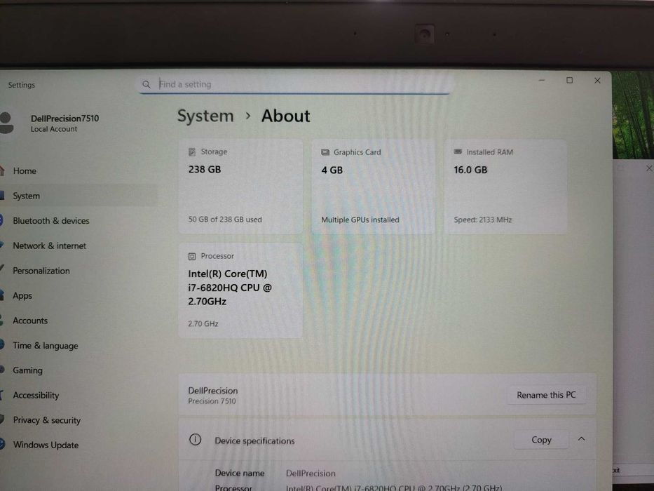 Dell Precision 7510 intel i7 16GB RAM NVIDIA 4GB WINDOWS 11