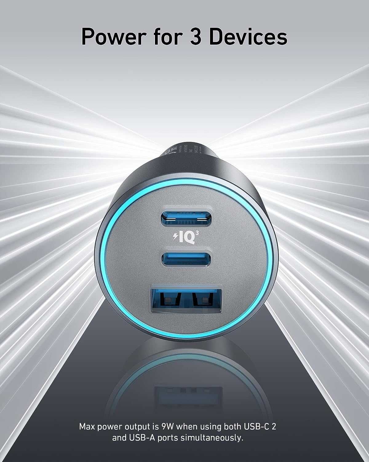 Anker 535 USB-C зарядно за кола,67W,Fast Charger,с 3 порта,PIQ 3.0