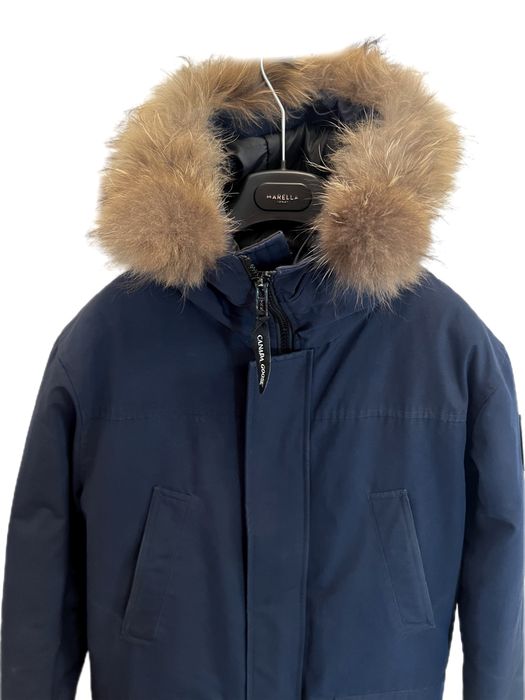 Мужской зимний пуховик Canada Goose темно синий размер М 48-50
