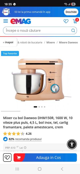 Mixer cu bol Daewoo DHM150R, 1600 W, 10 viteze plus puls, 4,5 L, bol