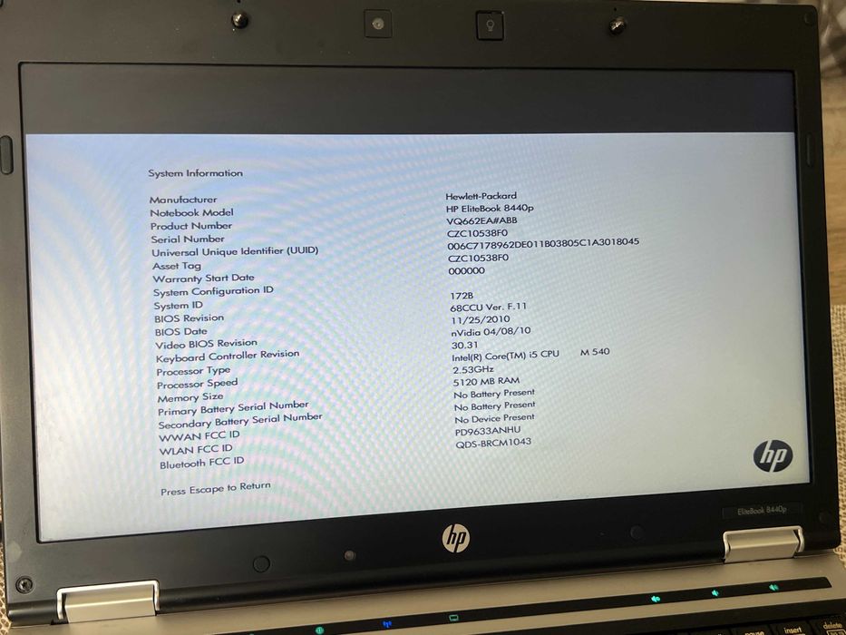 Laptop HP EliteBook 8440p i5-M540 – fără HDD, RAM, baterie