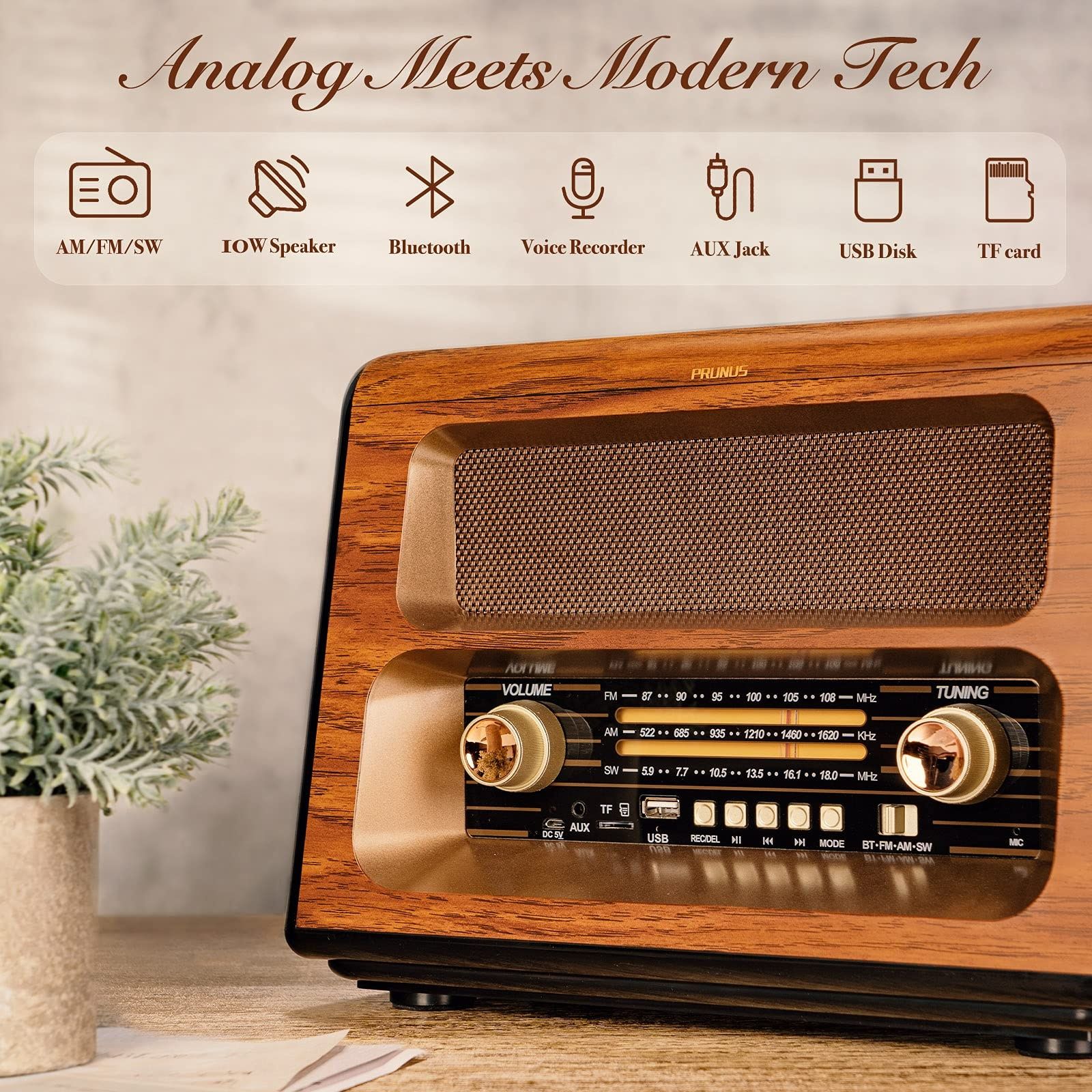 PRUNUS Ретро Радио FM 15W кристален високоговорител Bluetooth колонка