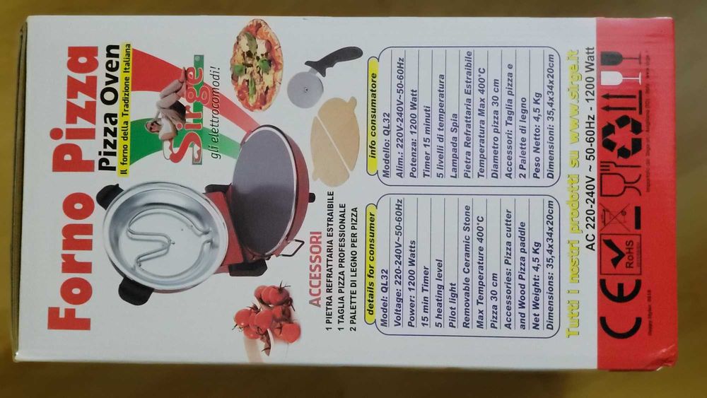 Aparat preparat pizza, Sirge OSOLEMIO, 1200 W, piatra ceramica neagra