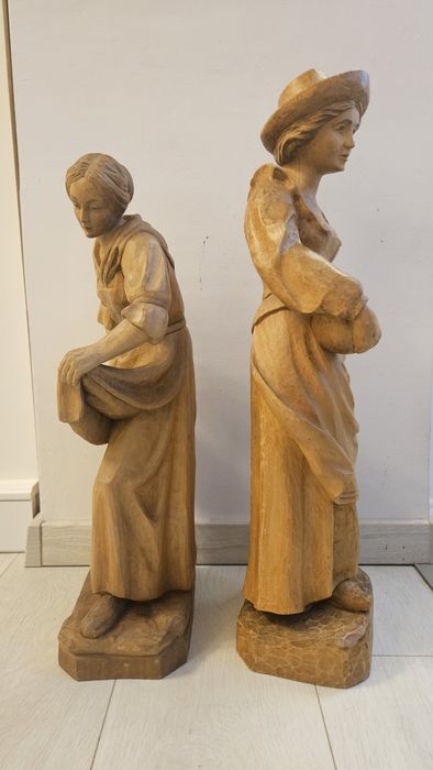 Două statui sculptură în lemn masiv
