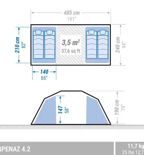 4-местната палатка с рейки Arpenaz 4.2.Ползвана 5-6 пъти. Без забележ.