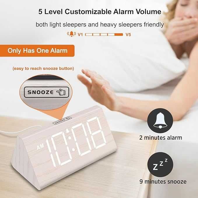 Ceas digital DreamSky cu aspect lemn — elegant