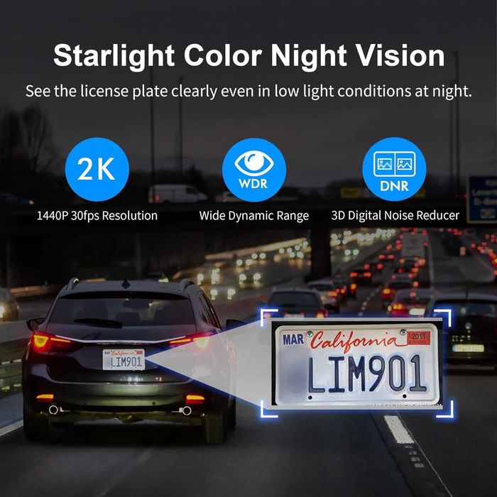 KAWA Camera auto bord 2K 1440P,WiFi,control vocal,vedere nocturnă,APP