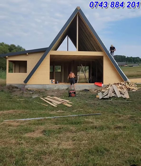 Cabana stil A-Frame si case din structura de lemn de d
