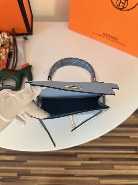 Geanta dama hermes kelly 19cm blue cadou c:71