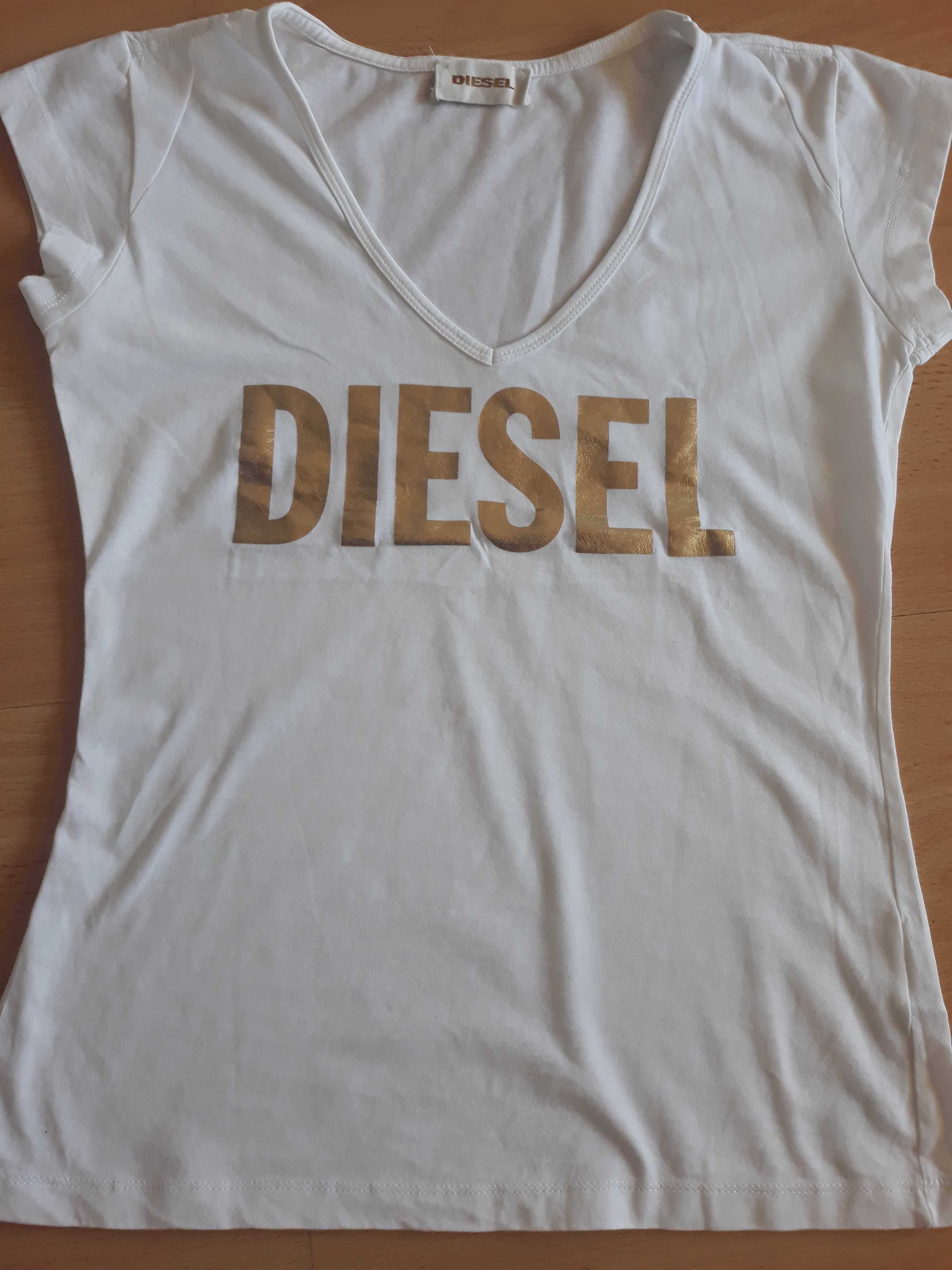 Оригинални дамски блузи Diesel с къс ръкав и щампа в златисто/сребр