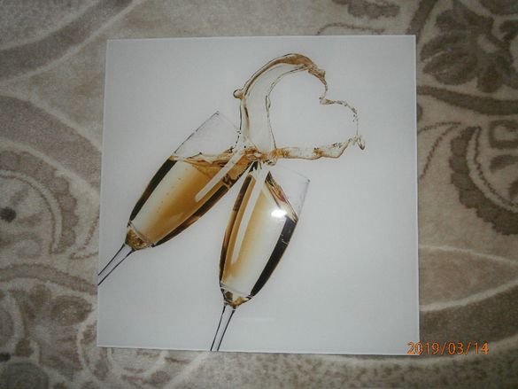 Промоция - Картина стъкло принт 39 х 39 см - чаши шампанско
