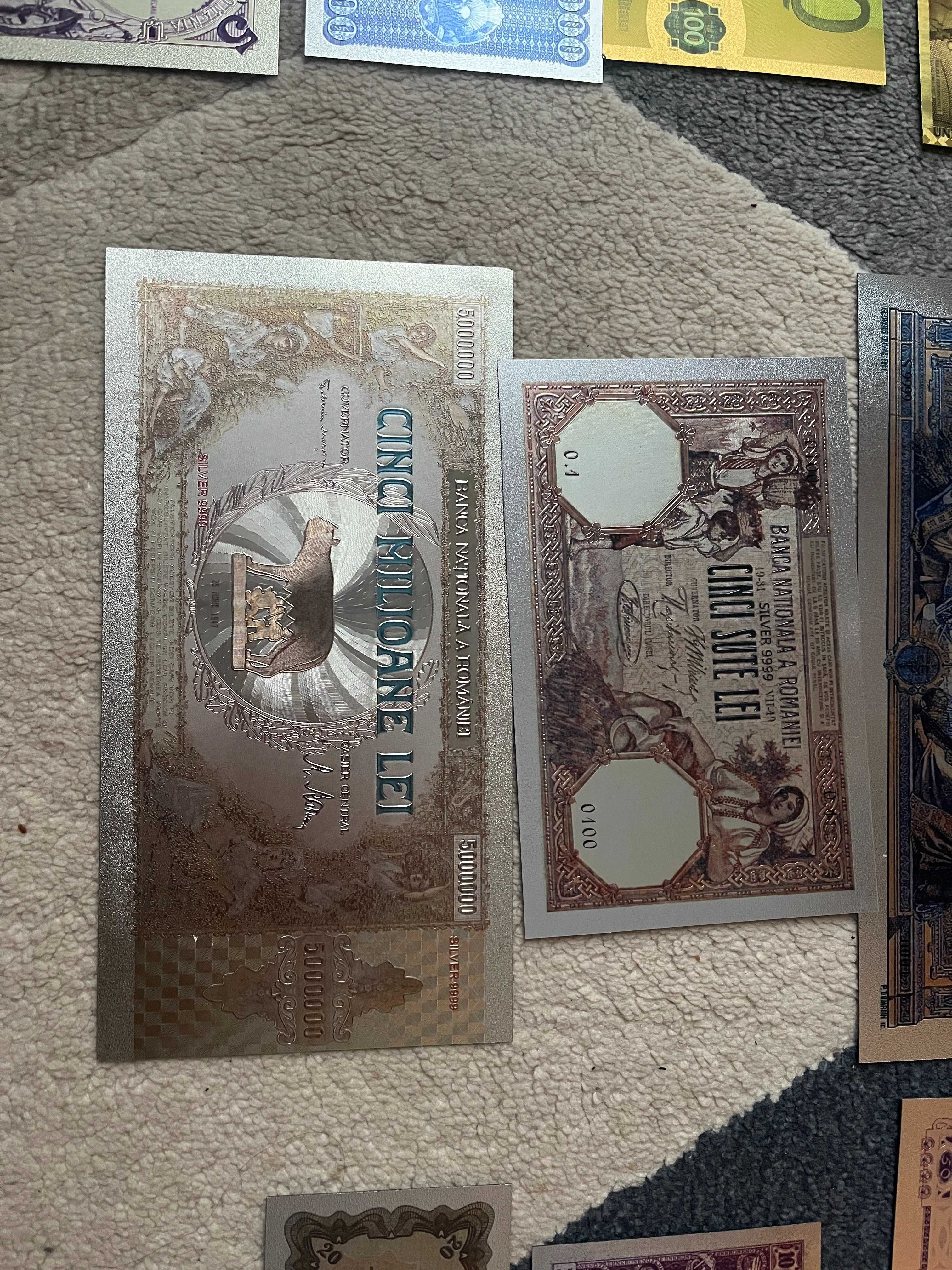 replici Bancnote romanesti  polimer placate cu Ag si Aur de 24k