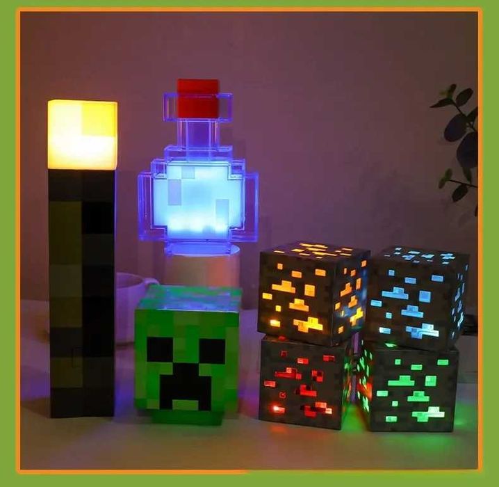 Minecraft cube куб,Нощна лампа, щадяща очите светлина, ABS, за деца