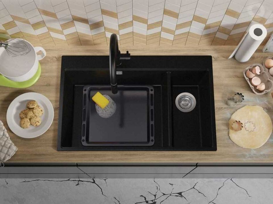 Черна кухненска гранитна мивка Осло 80 Duo Top 780x500 мм